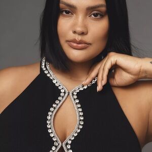 NWT Anthropologie Maeve Sleeveless Rhinestone Mini Dress Size 2X Black Silver